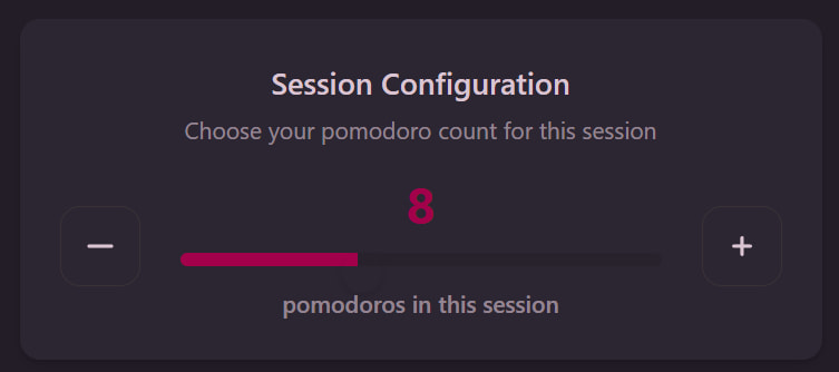 Pomodoro timer session configuration showing daily goal settings